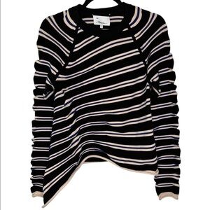 3.1 Phillip Lim Striped Black and Cream Sweater Ruched Size Small